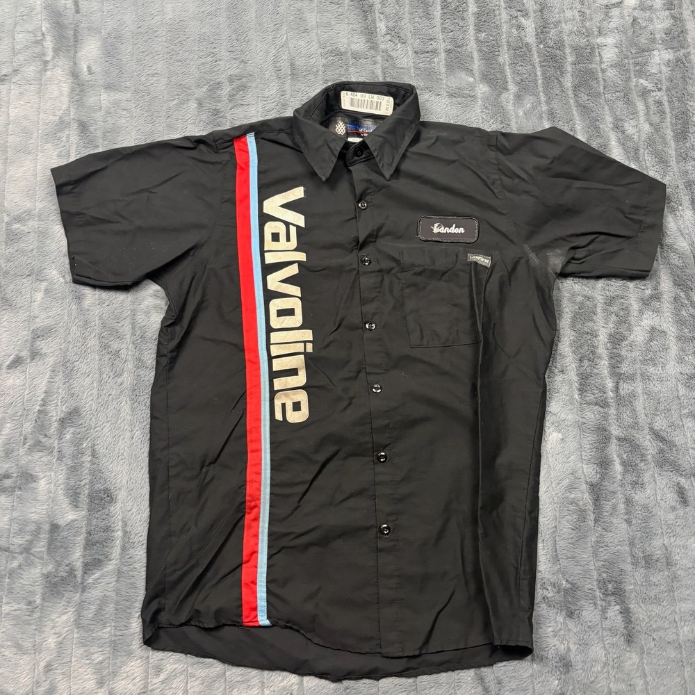 UniFirst Valvoline Work Shirt Mens 15.5 Black Short Sleeve Racing Brandon Patch